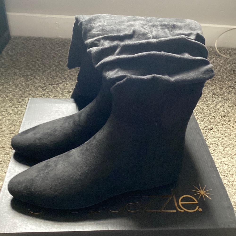 Shoedazzle Flat Boots, Larya, Black Suede